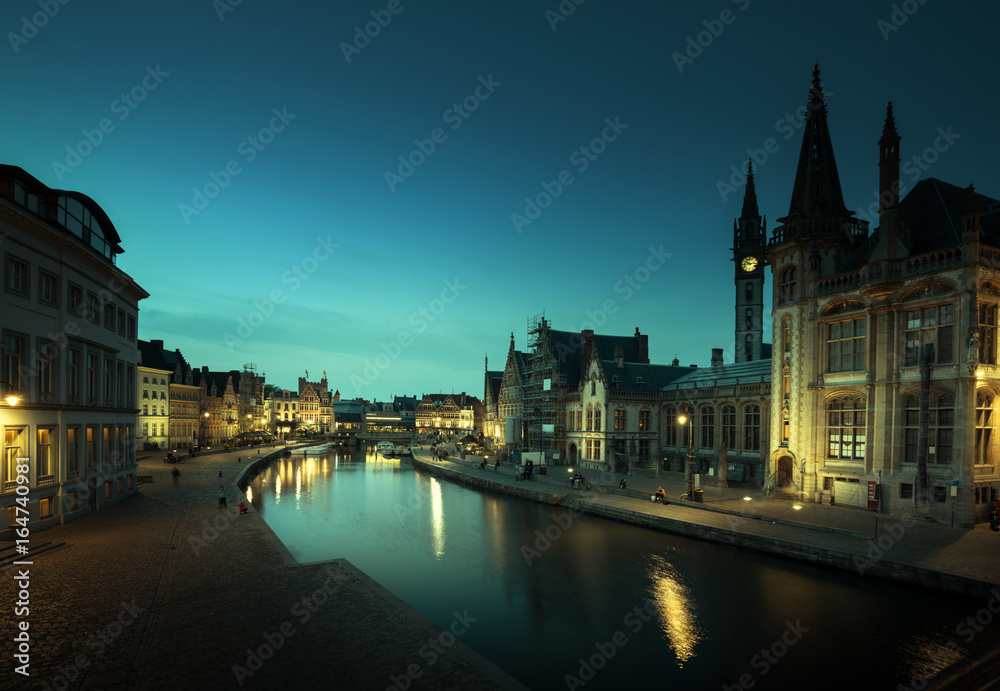 Leie river in Ghent town, Belgium
