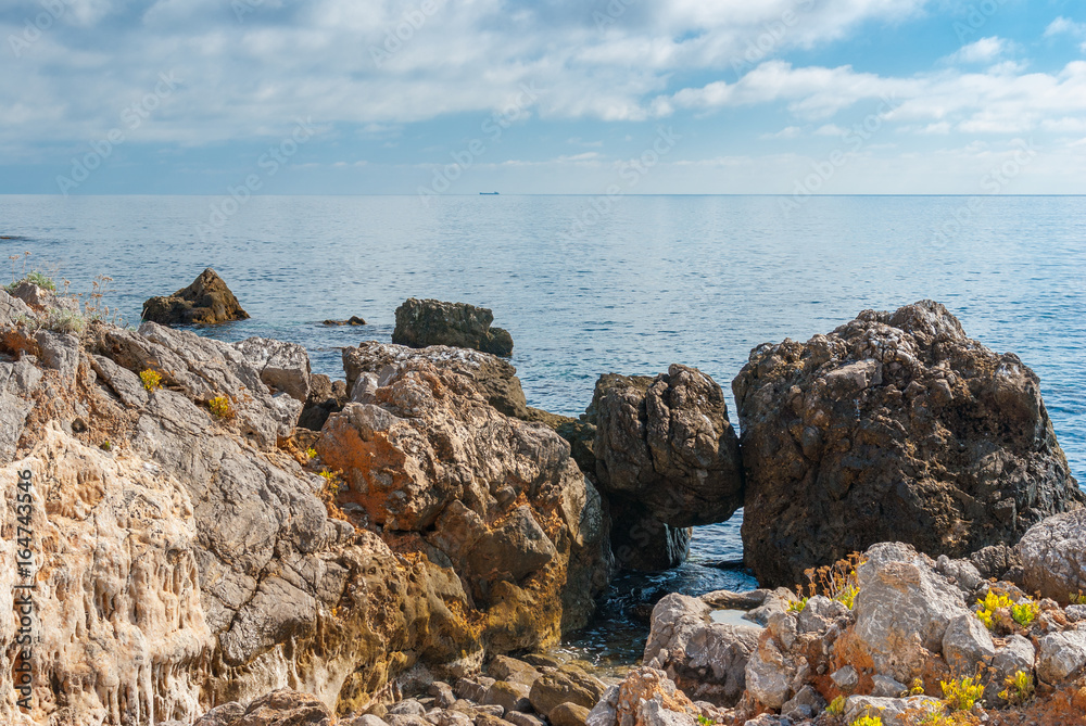 Black Sea shore in natural reserve on Cape Martyan,  Crimea, Ukraine
