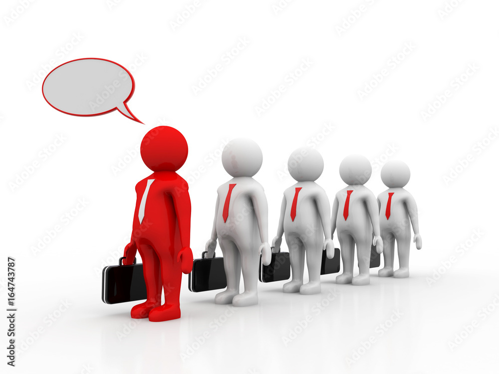 Row of Business people with chat bubble. 3d render Row of Business people with chat bubble. 3d render