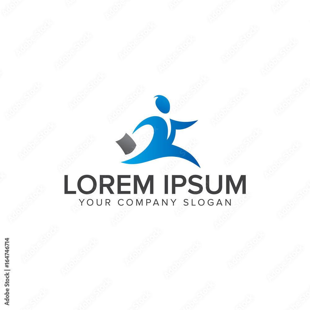 Running businessman Icon logo design concept template Running businessman Icon logo design concept template