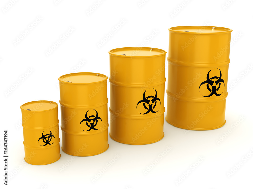 3D rendering biohazard barrels 3D rendering biohazard barrels
