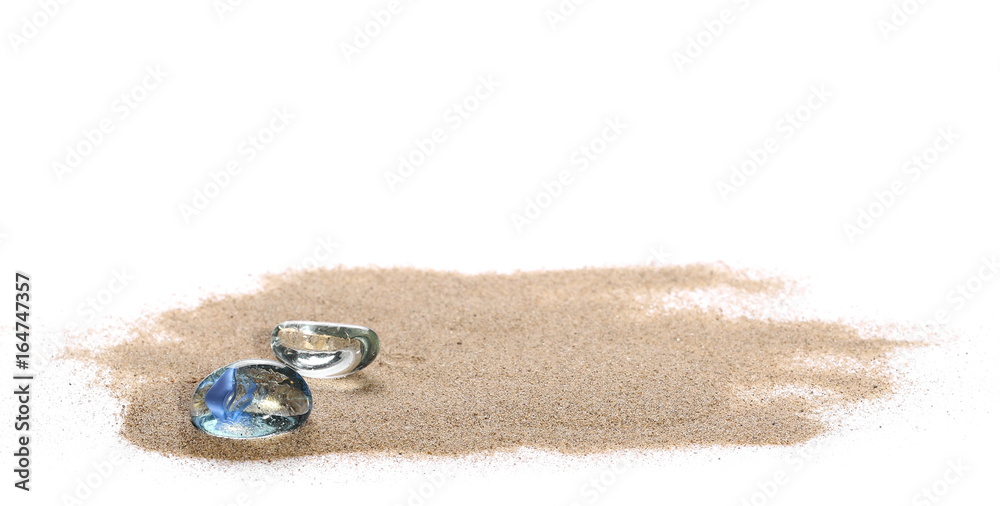 pile desert sand and glass pebble isolated on white background pile desert sand and glass pebble isolated on white background
