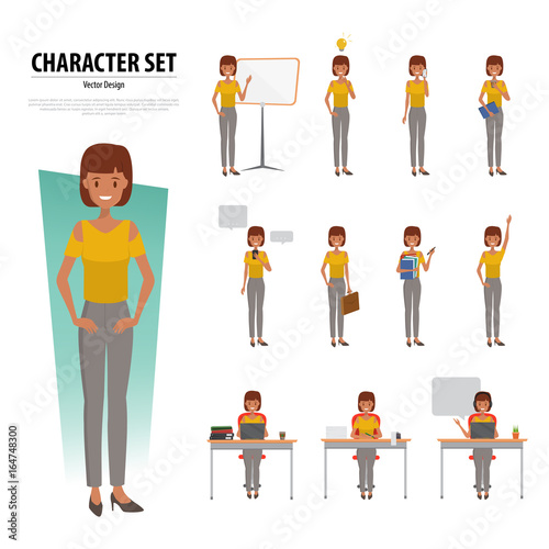Set of Business Woman Character in office style. Business job function. Illustration vector of avatar people design.