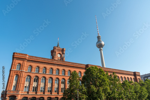 Television Tower and town-hall in Berlin on a sunny day