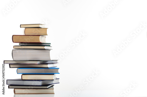 Books stack on white background