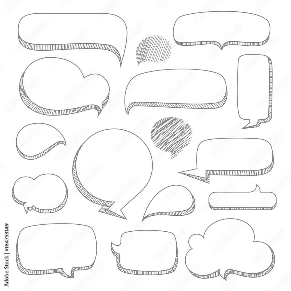 Speech bubbles. Set of hand drawn doodle style think & talk comic ...