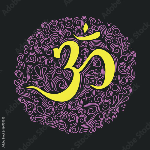 Hand drawn om symbol. Ink illustration. Modern brush calligraphy. Isolated on white background.