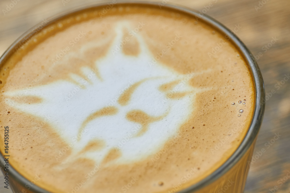 Latte art cat. Coffee foam macro. Cat muzzle. Latte art cat. Coffee foam macro. Cat muzzle.