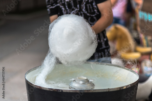 The process of making cotton candy, close-up