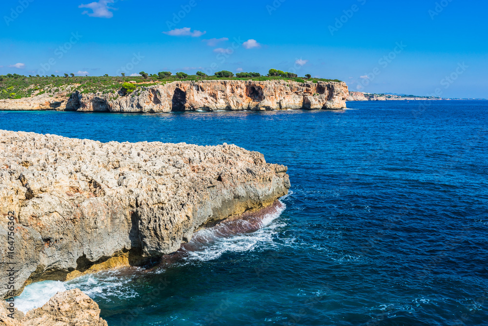 Spain Majorca, rocky coast scenery, Mediterranean Sea, Balearic Islands