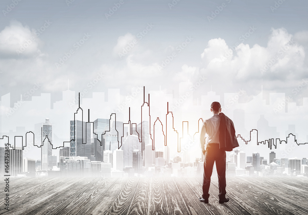 Motivation and inspiration concept with modern cityscape and bus Motivation and inspiration concept with modern cityscape and bus