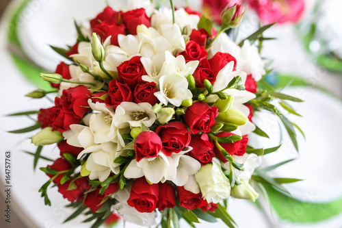 Bouquet of red and white roses flowers