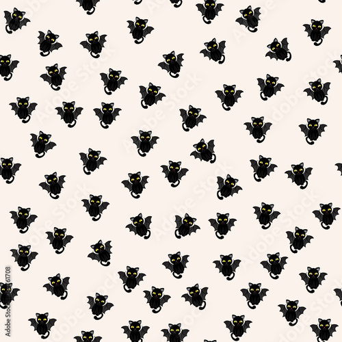 Abstract seamless pattern for girls, boys, clothes. Creative vector background with cats with wings.Funny wallpaper for textile and fabric. Fashion style. Colorful bright. © mamenkoaleks