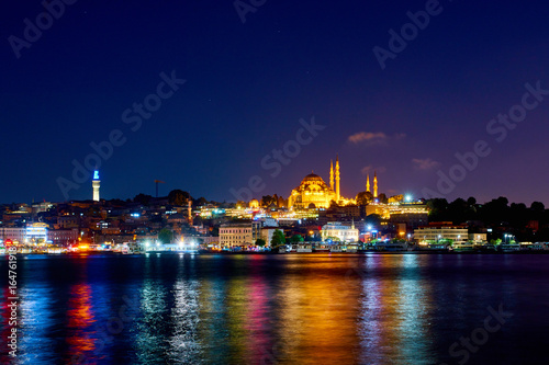 Istanbul. Turkey travel background. The Suleymaniye Mosque. Night view © EwaStudio