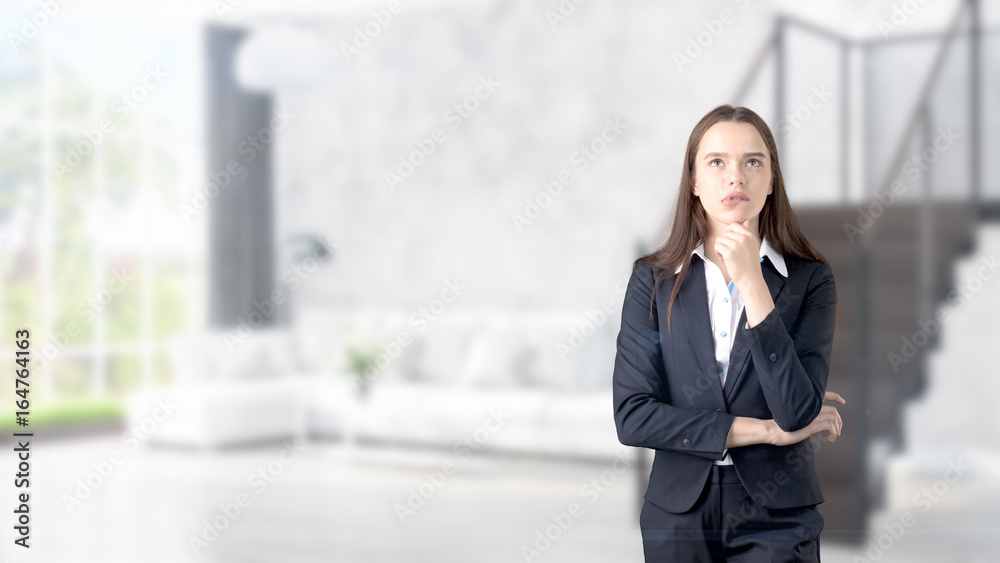 Young Business woman over interior background Young Business woman over interior background