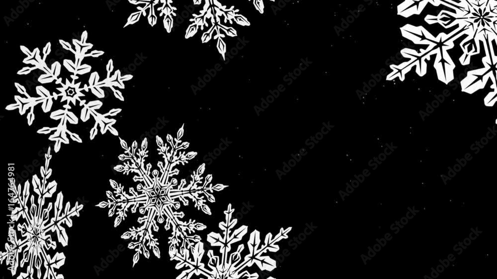 Closeup of Large winter snowflakes falling in a loop