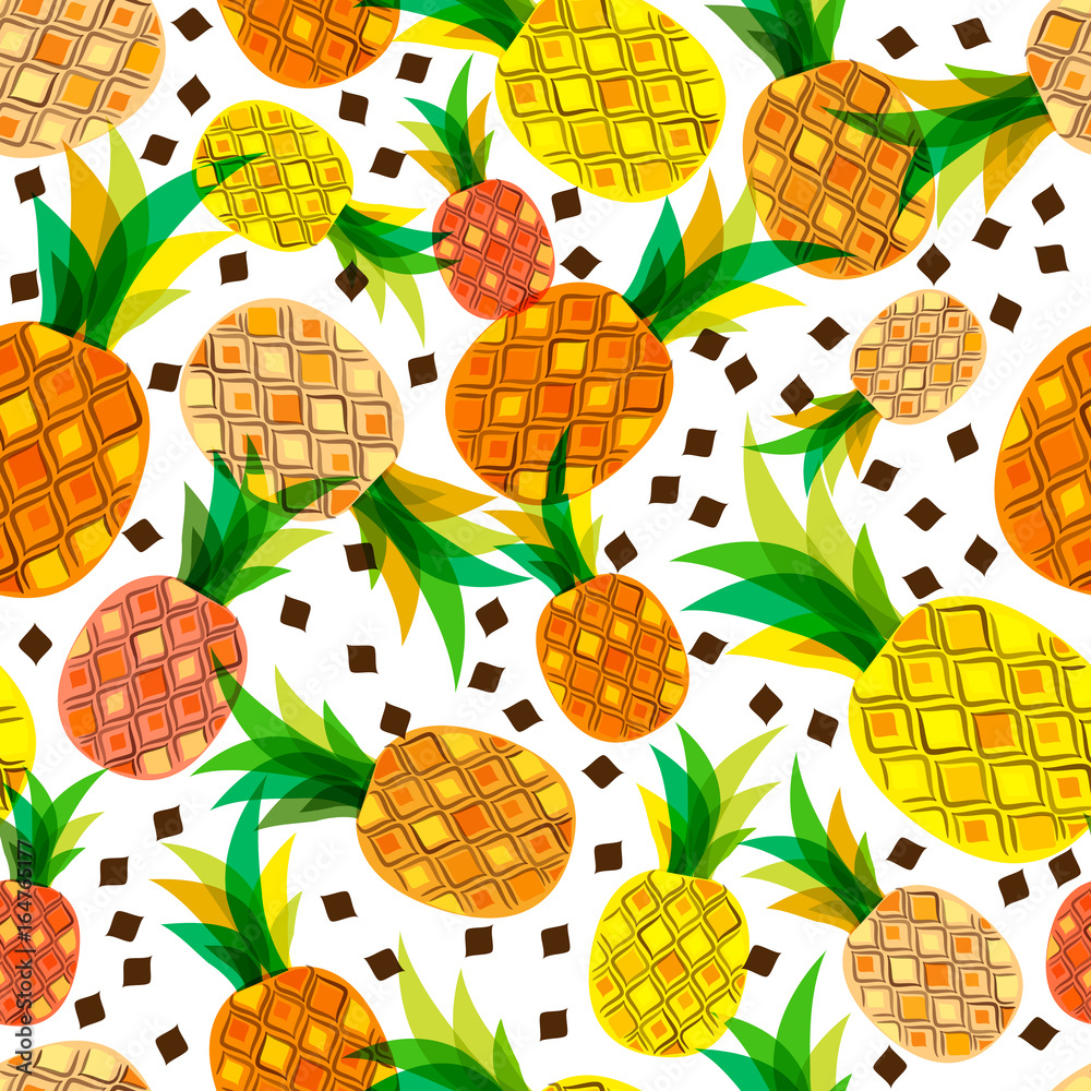 Vector seamless pattern with fresh pineapples isolated on white background. Hand drawn doodle illustration. Trendy design for summer fashion textile prints and backgrounds. Vector seamless pattern with fresh pineapples isolated on white background. Hand drawn doodle illustration. Trendy design for summer fashion textile prints and backgrounds.