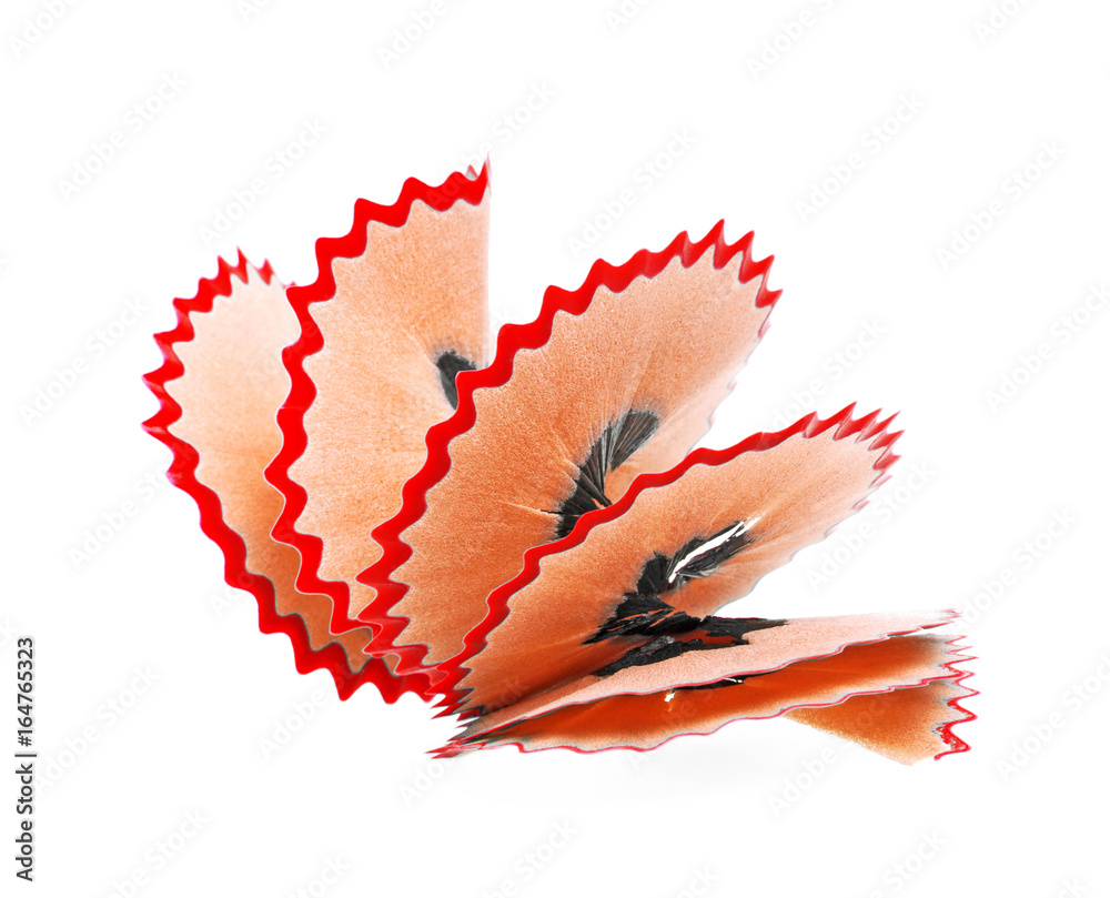 Closeup of pencil shaving isolated on white background Closeup of pencil shaving isolated on white background