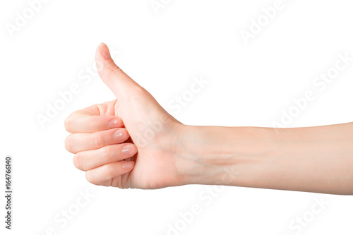 Woman hand showing thumb up...