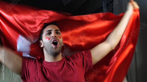 Photography Turkish Guy Celebrating with Turkey Flag