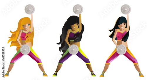 fitness pretty girls lifting dumbbells