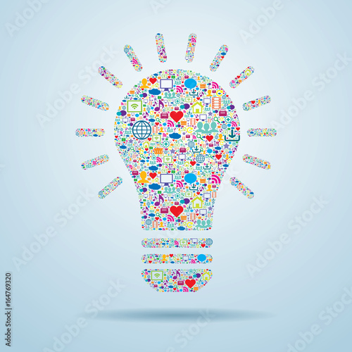 Light bulb with social media icons.