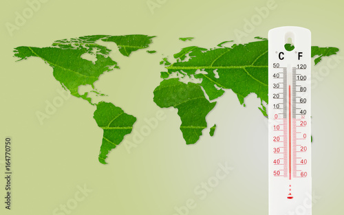 Thermometer check the world map temperature with impact of global environment concept, Elements of this image furnished by NASA.