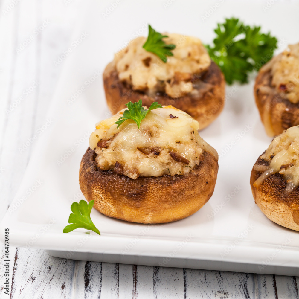 Fototapeta premium Vegetarian Stuffed Mushrooms. Selective focus.