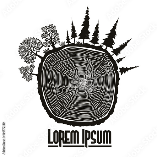 Wood stump emblem, tree trunk vector