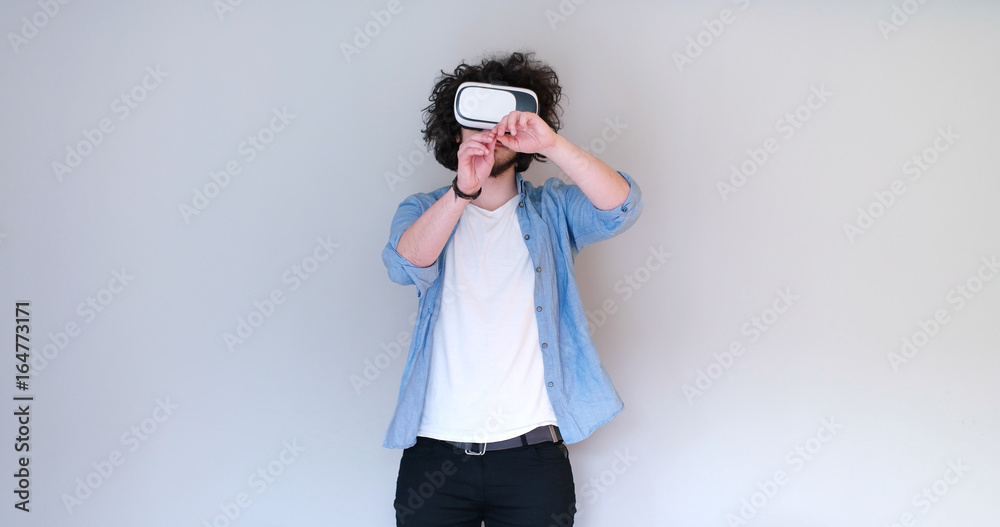 Man using headset of virtual reality Man using headset of virtual reality