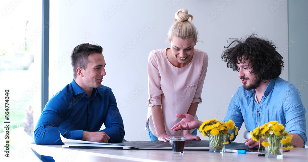 Obraz premium Startup Business Team At A Meeting at modern office building