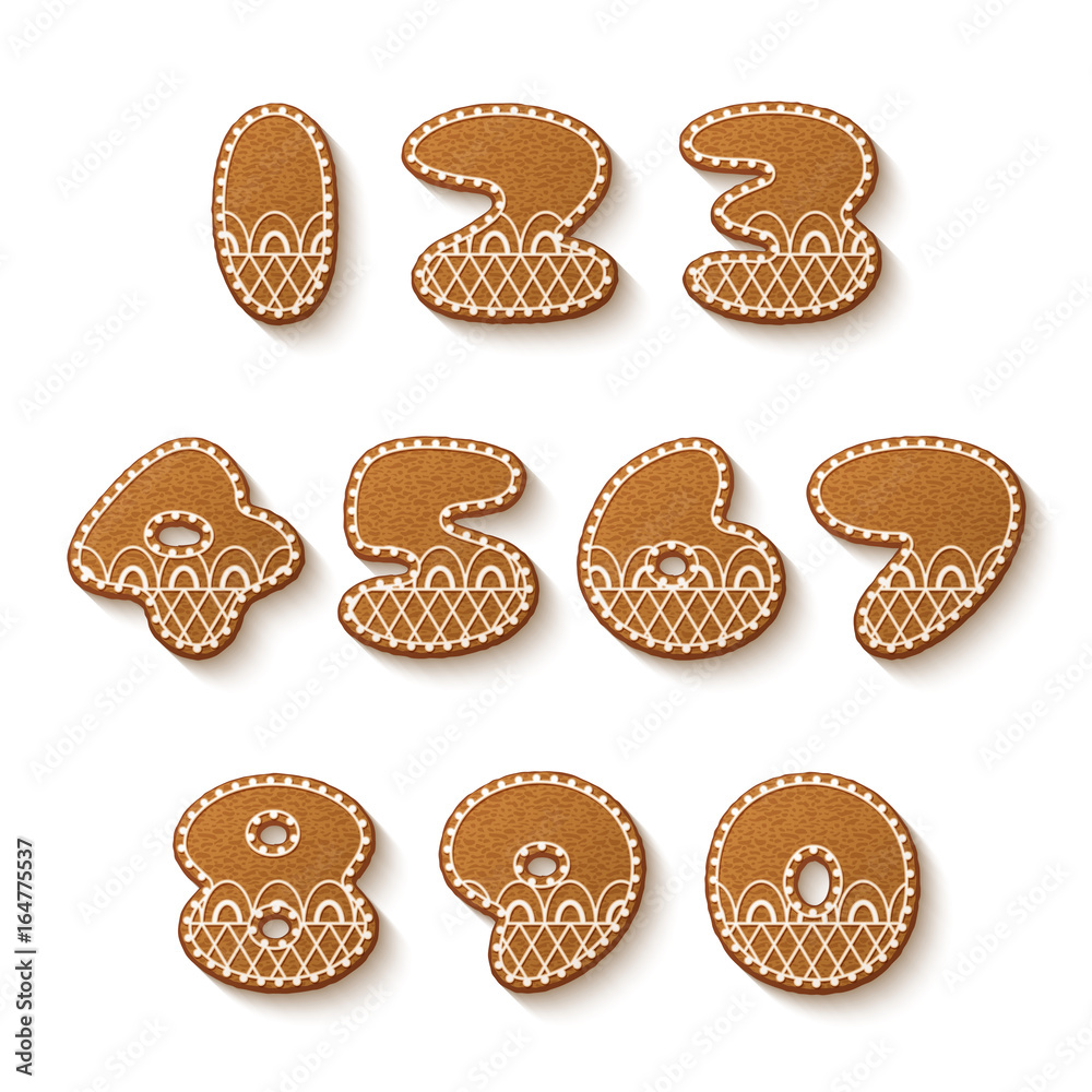 Set of gingerbread cookies with icing. Numbers. Vector illustration Set of gingerbread cookies with icing. Numbers. Vector illustration