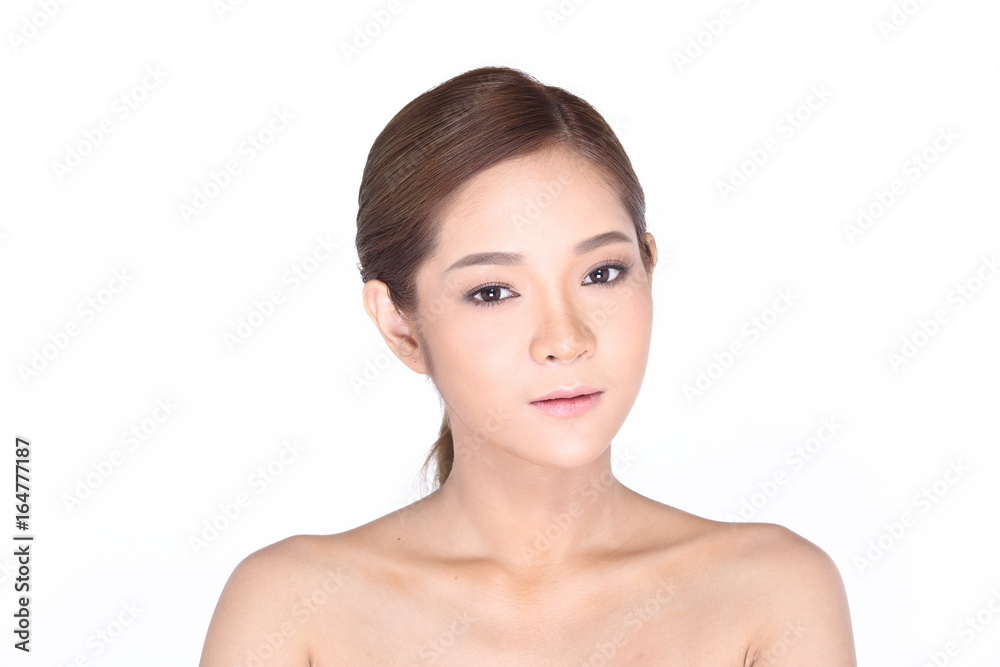 Beautiful Asian Woman with spa healthy skin concept, neat clean make up wrap hair natural look Beautiful Asian Woman with spa healthy skin concept, neat clean make up wrap hair natural look