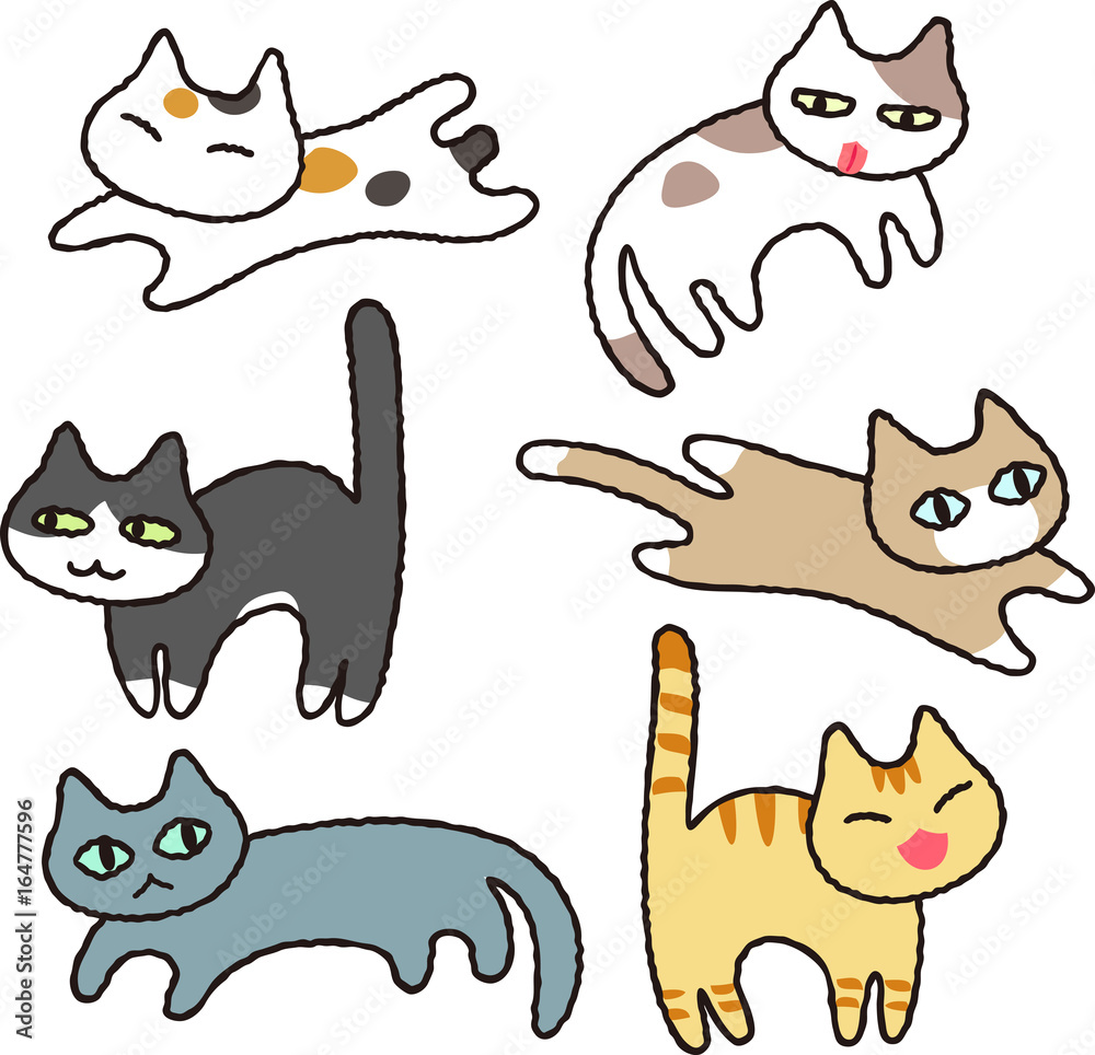 カジュアルな猫のイラストセット
