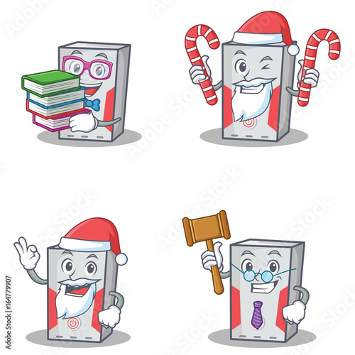 Set of computer character with book Santa candy judge