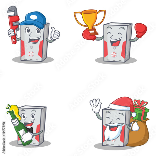 Set of computer character with plumber winner beer gift