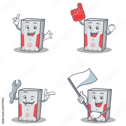 Set of computer character with foam finger flag mechanic
