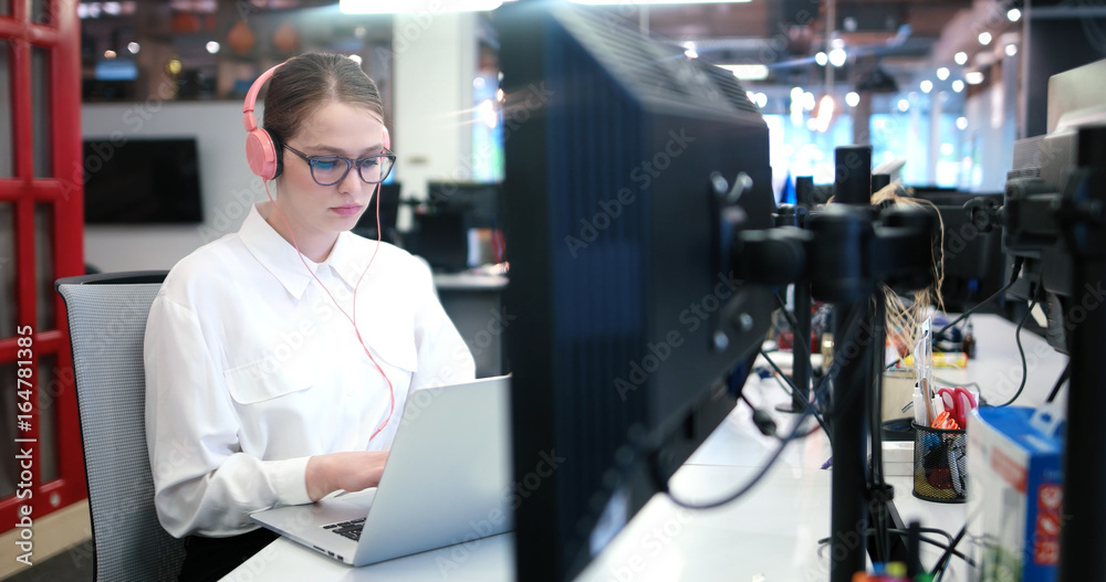 Fototapeta premium businesswoman using a laptop in startup office