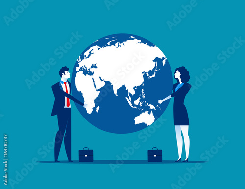 Business team holding the globe. Concept business vector illustration. © zenzen