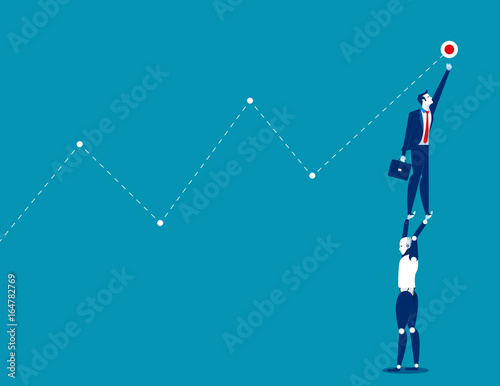 Robot helping businessman and reaching to success. Concept business vector illustration.