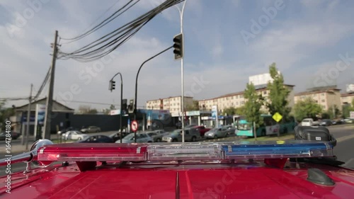 Street behind fire truck lights