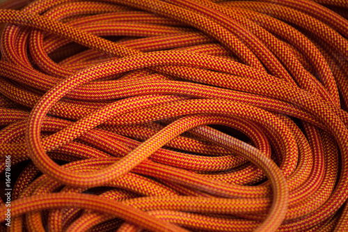 Orange rope for climbing.