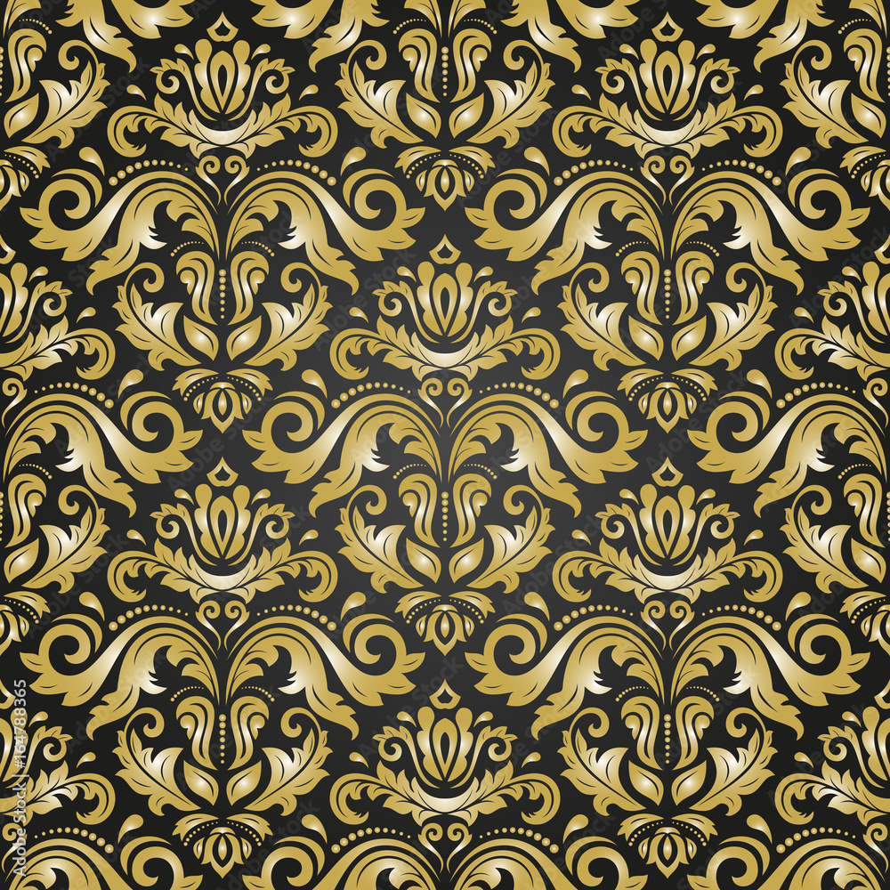 Oriental classic black and golden pattern. Seamless abstract background with repeating elements. Orient background