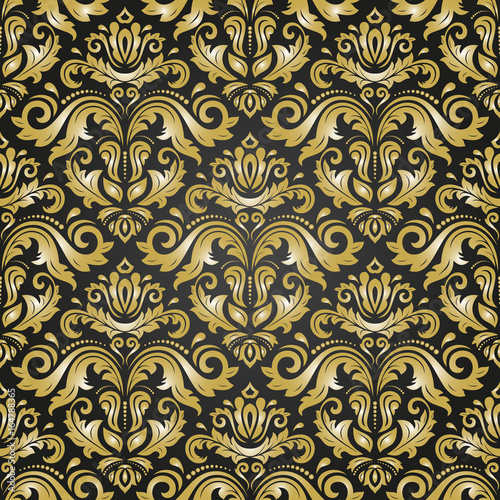 Oriental classic black and golden pattern. Seamless abstract background with repeating elements. Orient background