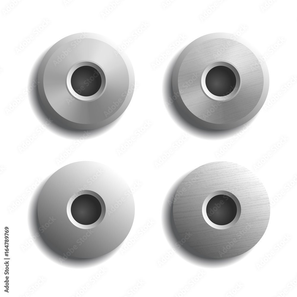 Set of vector realistic rivets isolated on white.