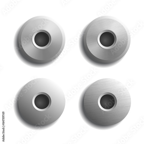 Set of vector realistic rivets isolated on white.