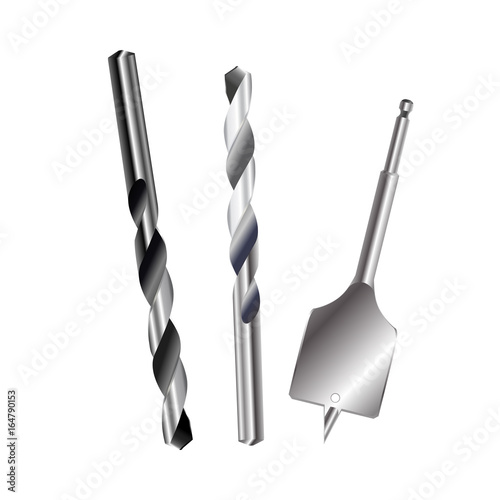 Drill Bit metal set isolated on white background.