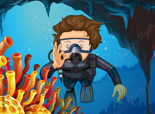 Man doing scuba diving under the ocean