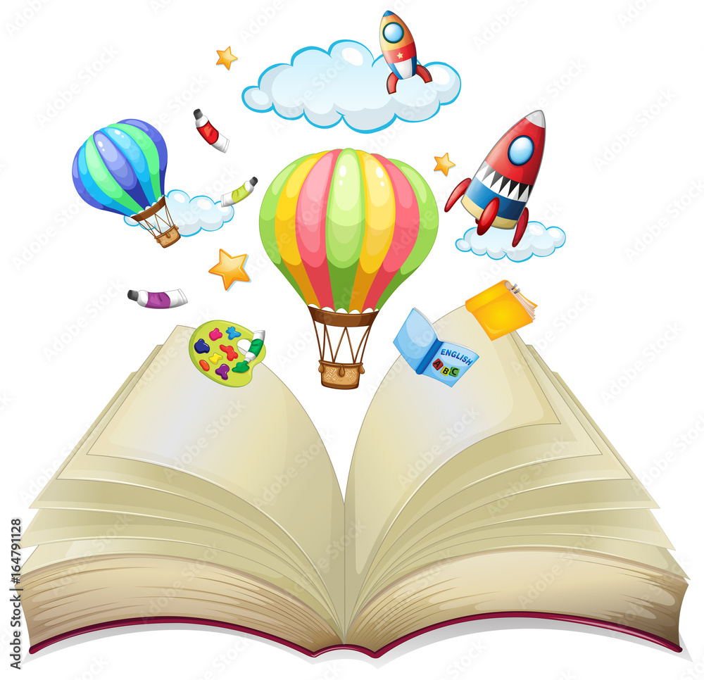 Balony i rakiety w książce <span>plik: #164791128 | autor: GraphicsRF</span>