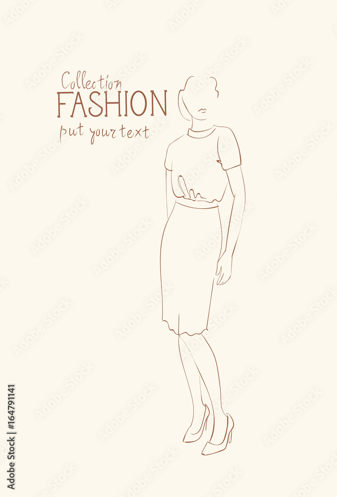 Fashion Collection Of Clothes Female Model Wearing Trendy Clothing Sketch Vector Illustration Fashion Collection Of Clothes Female Model Wearing Trendy Clothing Sketch Vector Illustration
